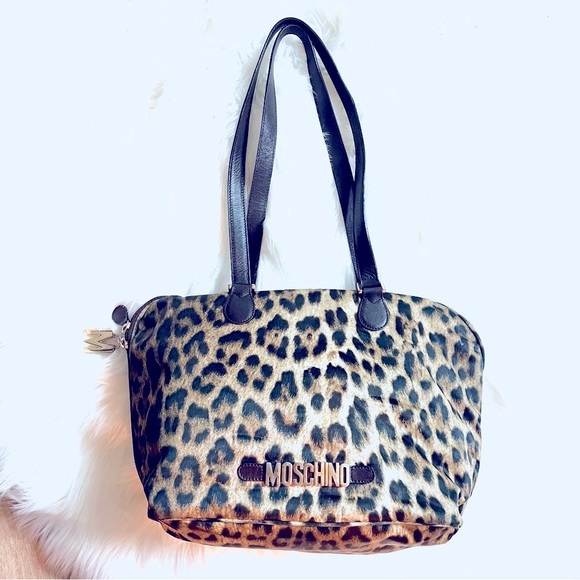 Moschino Handbags - MOSCHINO Leopard Nylon Gold Accent Purse